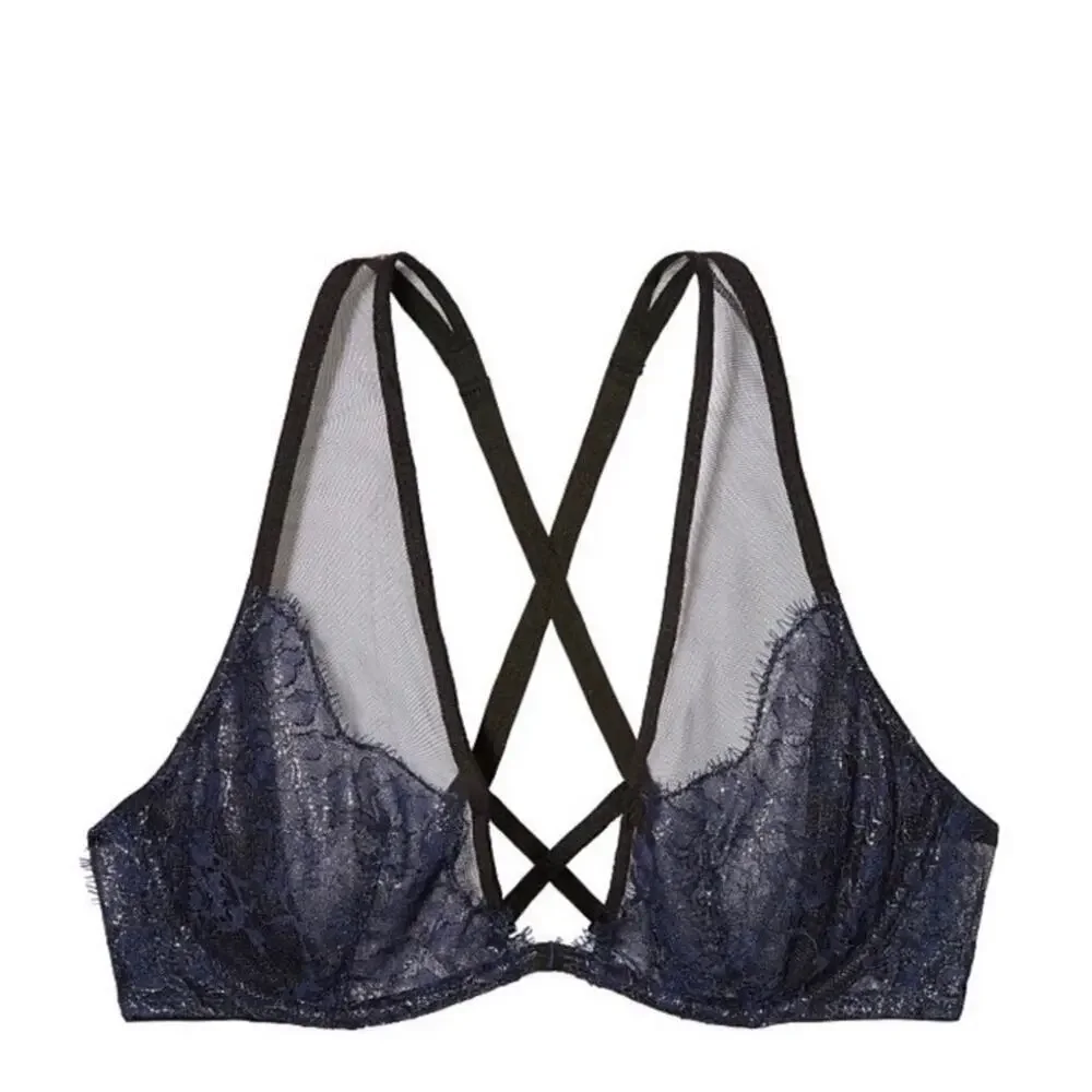 Victoria’s Secret very sexy unlined Strappy Plunge Lace Mesh Bra 36B